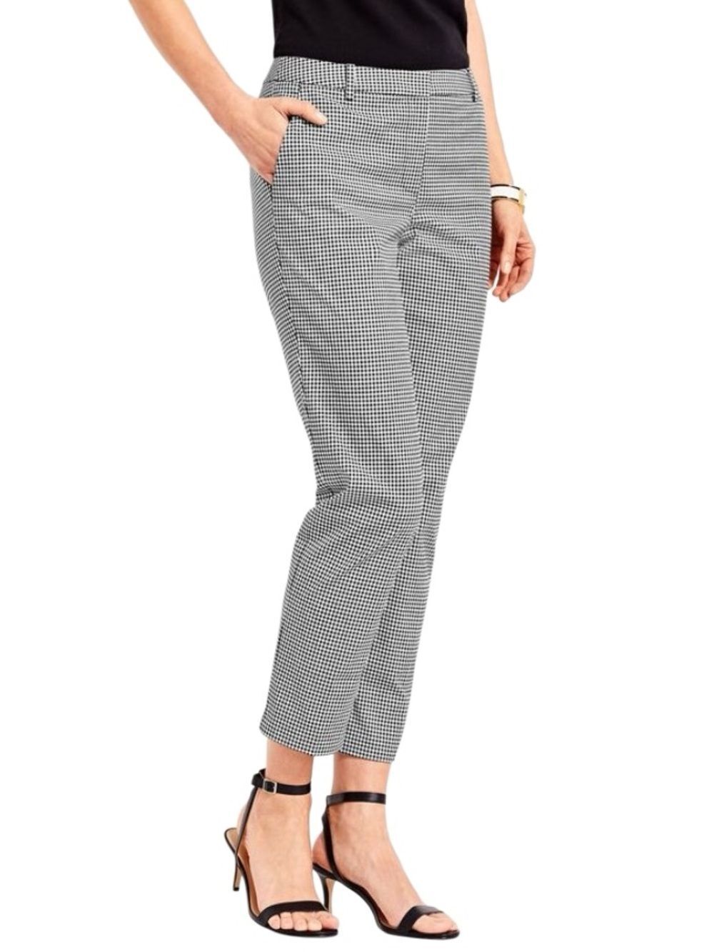 Talbots Cropped Gingham Pants in Black/White Womens 14